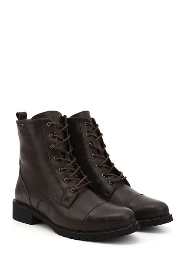 Womens Brown Antique Zippered Rubber Sole Combat Boots