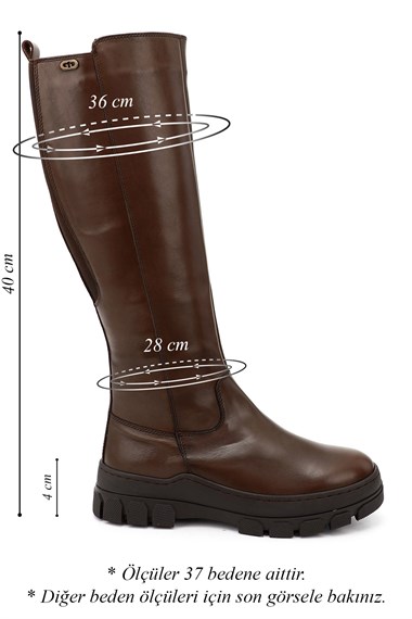 Gön Genuine Leather Round Toe Platform Heel Zippered Womens Casual Boots