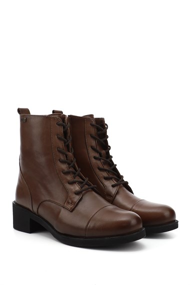 Womens Brown Antique Zippered Rubber Sole Genuine Leather Combat Boots