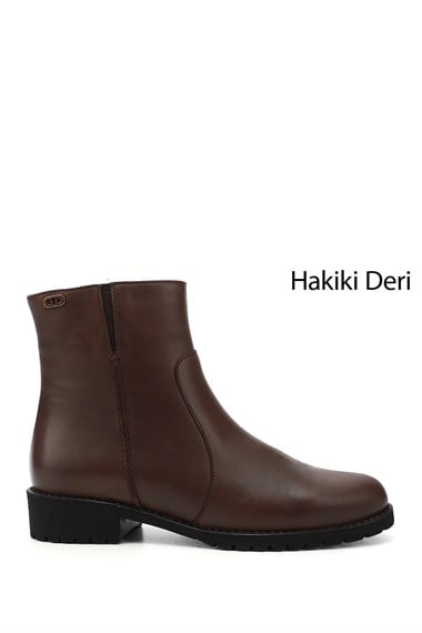 Womens Brown Antique Zippered Rubber Sole Genuine Leather Boots