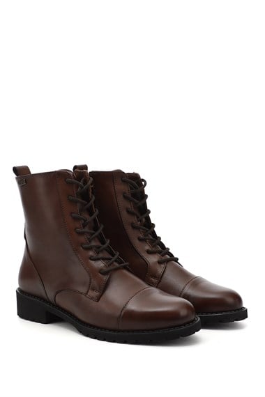 Womens Brown Antique Zippered Rubber Sole Genuine Leather Combat Boots