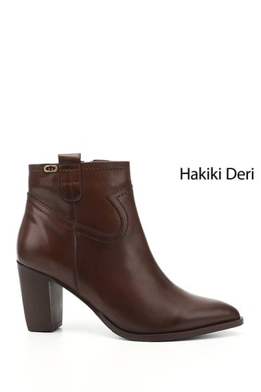 Kadın Kahve Antik Fermuarlı Sivri Burun Hakiki Deri Bot