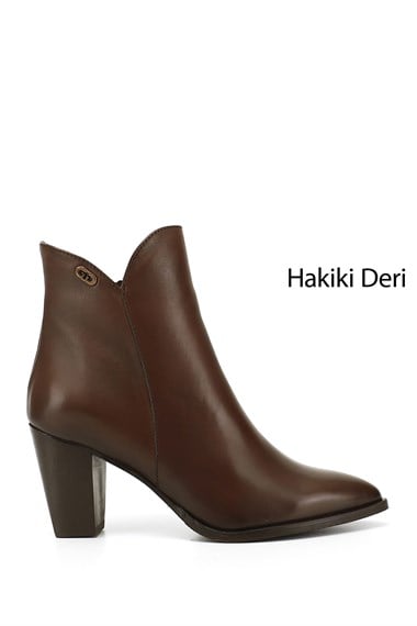 Kadın Kahve Antik Fermuarlı Sivri Burun Hakiki Deri Bot