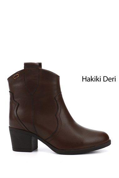 Kadın Kahve Antik Kalın Topuklu Hakiki Deri Kovboy Bot