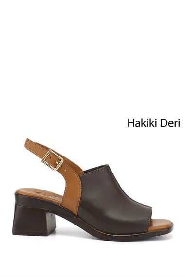 Kadın Kahve Antik Kalın Topuklu Hakiki Deri Sandalet