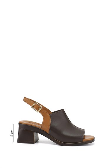 Kadın Kahve Antik Kalın Topuklu Hakiki Deri Sandalet