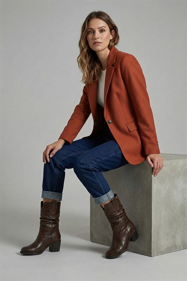 Kadın Kahve Antik Kalın Topuklu Körüklü Hakiki Deri Çizme