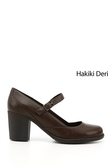 Kadın Kahve Antik Kalın Topuklu Mary Jane Hakiki Deri Ayakkabı