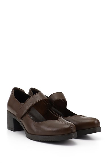 Womens Brown Antique Thick Heeled Mary Jane Genuine Leather Shoes