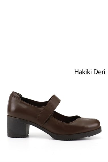 Kadın Kahve Antik Kalın Topuklu Mary Jane Hakiki Deri Ayakkabı