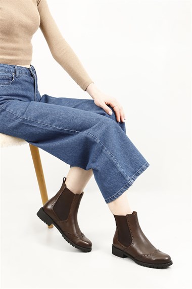 Womens Brown Antique Rubber Sole Genuine Leather Chelsea Boots