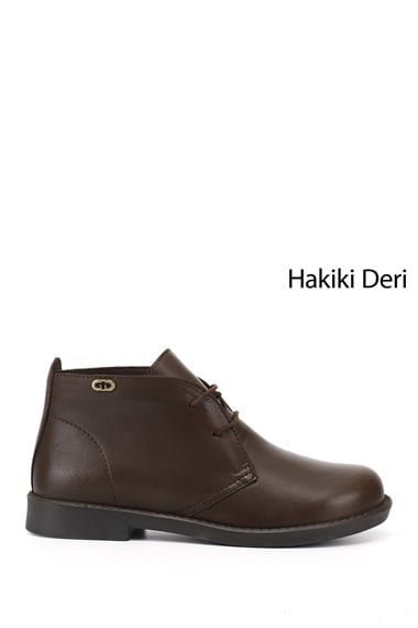 Kadın Kahve Antik Kauçuk Taban Hakiki Deri Bot