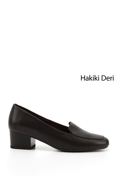 Kadın Kahve Antik Küt Burun Kısa Kalın Topuklu Hakiki Deri Ayakkabı