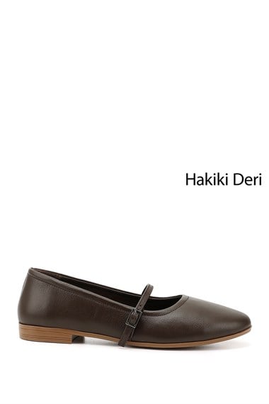 Kadın Kahve Antik Mary Jane Hakiki Deri Babet