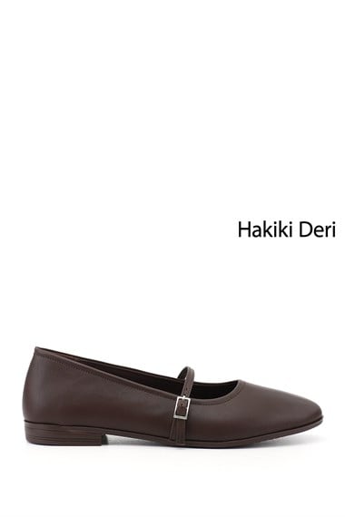 Kadın Kahve Antik Mary Jane Hakiki Deri Babet