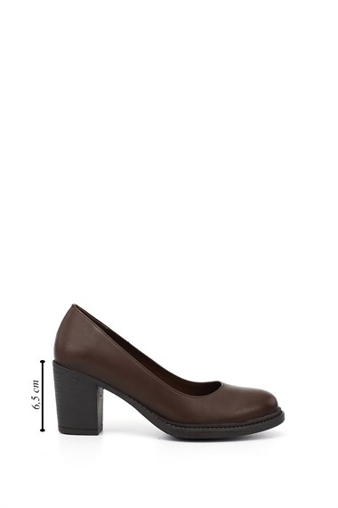 Kadın Kahve Antik Orta Kalın Topuklu Hakiki Deri Ayakkabı