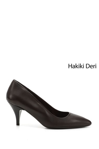 Kadın Kahve Antik Sivri Burun İnce Topuklu Hakiki Deri Stiletto
