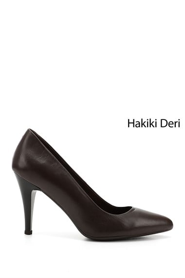 Kadın Kahve Antik Sivri Burun İnce Topuklu Hakiki Deri Stiletto
