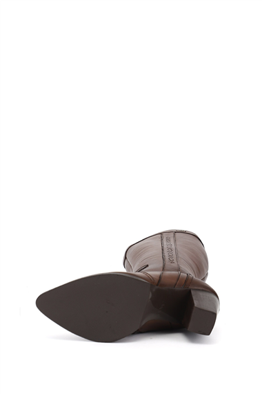 Womens Brown Antique Pointed Toe Thick Heeled Genuine Leather High Boots