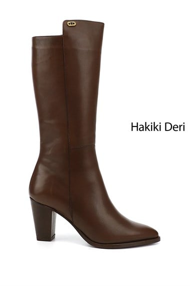 Womens Brown Antique Pointed Toe Thick Heel Genuine Leather Boots