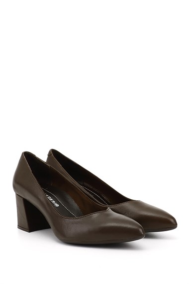 Womens Brown Antique Pointed Toe Medium Thick Heel Genuine Leather Shoes