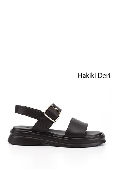 Womens Brown Antique Buckled Strappy Genuine Leather Sandals
