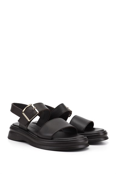 Womens Brown Antique Buckled Strappy Genuine Leather Sandals