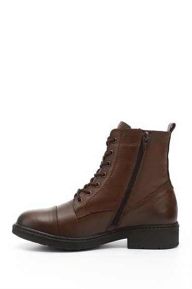 Womens Brown Floater Zippered Genuine Leather Combat Boots