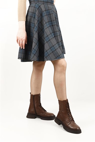Womens Brown Floater Zippered Thick Sole Genuine Leather Combat Boots