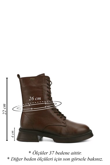 Womens Brown Floater Zippered Thick Sole Genuine Leather Combat Boots