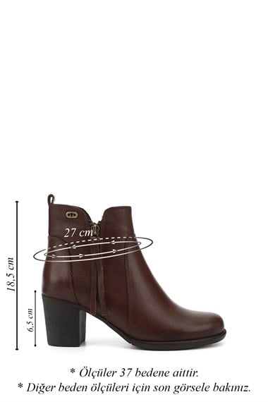 Womens Brown Floater Zippered Thick Heel Genuine Leather Boots