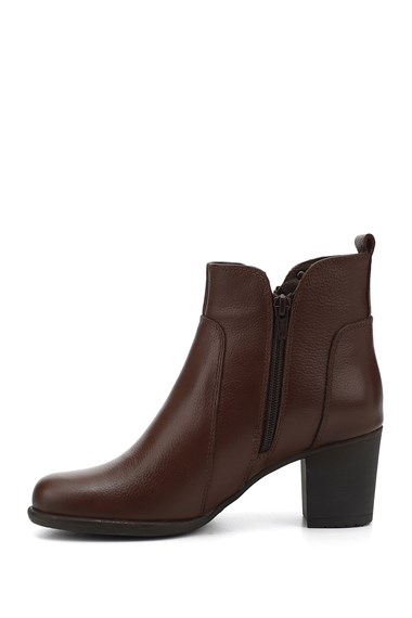 Womens Brown Floater Zippered Thick Heel Genuine Leather Boots