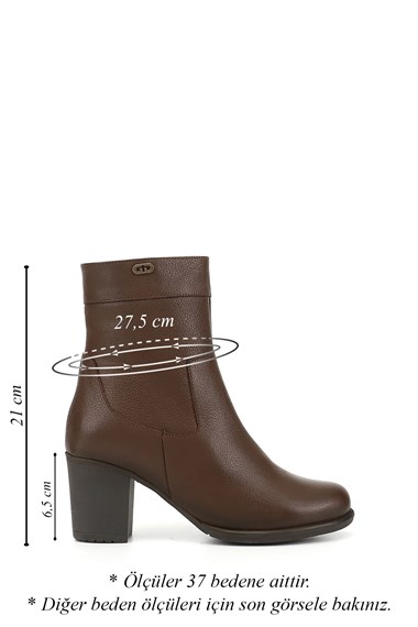 Womens Brown Floater Zippered Thick Heel Genuine Leather Boots