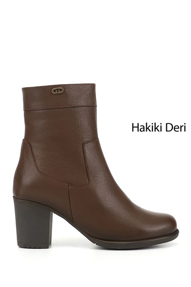 Womens Brown Floater Zippered Thick Heel Genuine Leather Boots