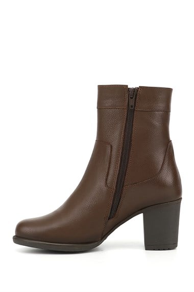 Womens Brown Floater Zippered Thick Heel Genuine Leather Boots