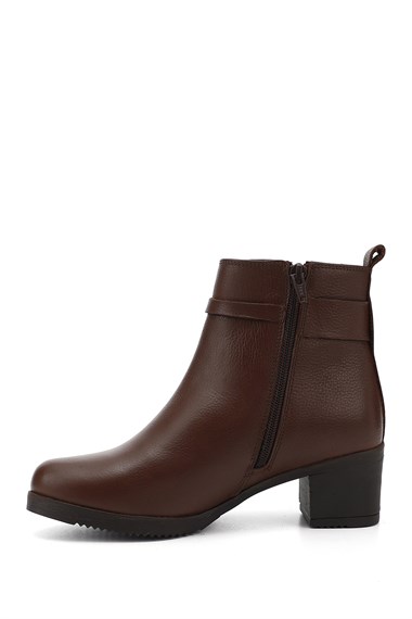 Womens Brown Floater Zippered Thick Heel Genuine Leather Boots