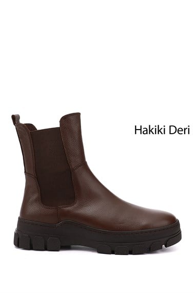 Womens Brown Floater Rubber Sole Genuine Leather Chelsea Boots
