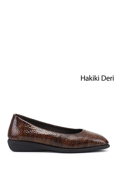 Kadın Kahve Kroko Dolgu Taban Hakiki Deri Comfort Ayakkabı