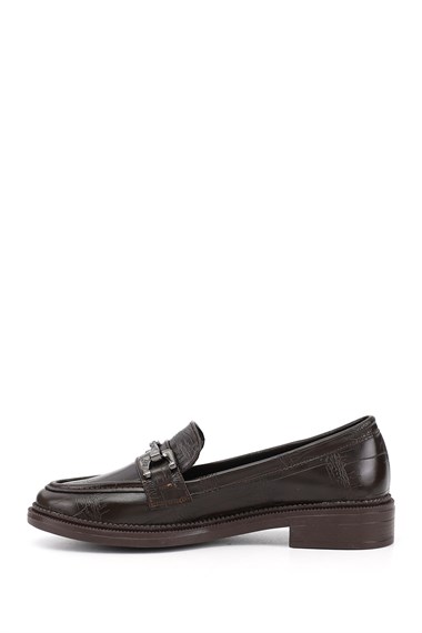 Kadın Kahve Kroko Loafer Ayakkabı