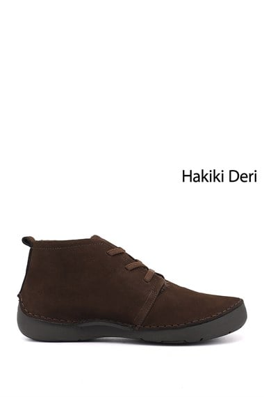 Kadın Kahve Nubuk Bağcıklı Hakiki Deri Comfort Bot