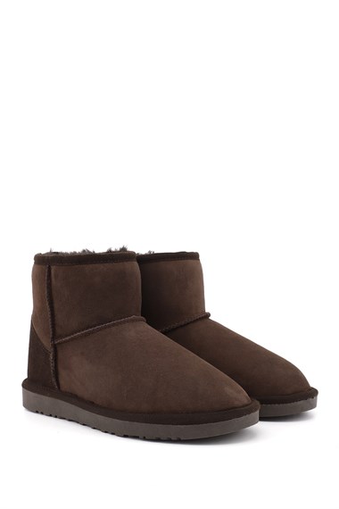 Womens Coffee Brown Nubuck Short Genuine Leather Fur-Lined Boots
