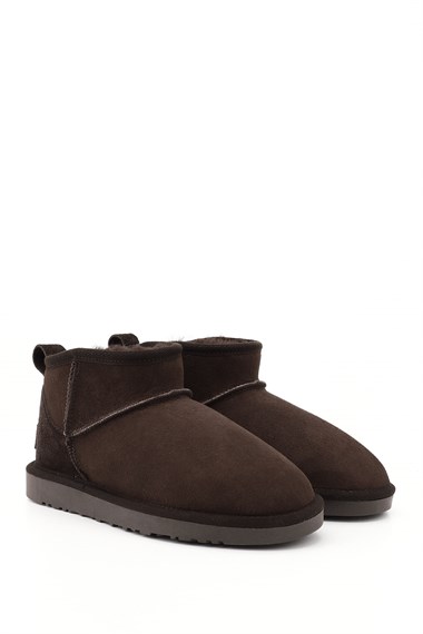 Womens Coffee Brown Nubuck Mini Genuine Leather Fur-Lined Boots