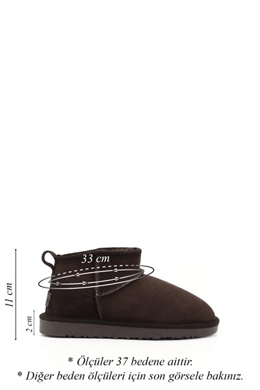 Womens Coffee Brown Nubuck Mini Genuine Leather Fur-Lined Boots