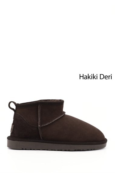 Womens Coffee Brown Nubuck Mini Genuine Leather Fur-Lined Boots
