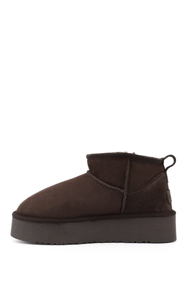 Womens Coffee Brown Nubuck Mini Platform Sole Genuine Leather Fur-Lined Boots