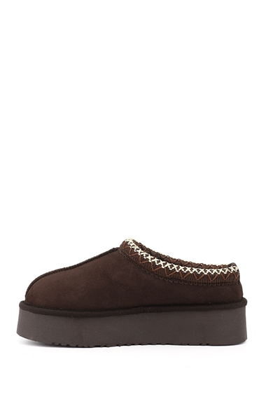 Womens Coffee Nubuck W Tazz Chunky Sole Genuine Leather Fur Lined Slippers