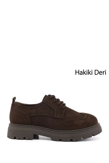Kadın Kahve Süet Bağcıklı Hakiki Deri Ayakkabı