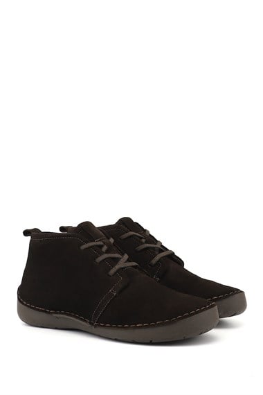 Womens Brown Suede Laced Genuine Leather Comfort Boot