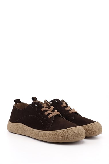 Womens Coffee Suede Laced Genuine Leather Sneaker