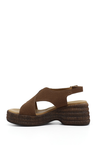 Kadın Kahve Süet Dolgu Topuk Sandalet